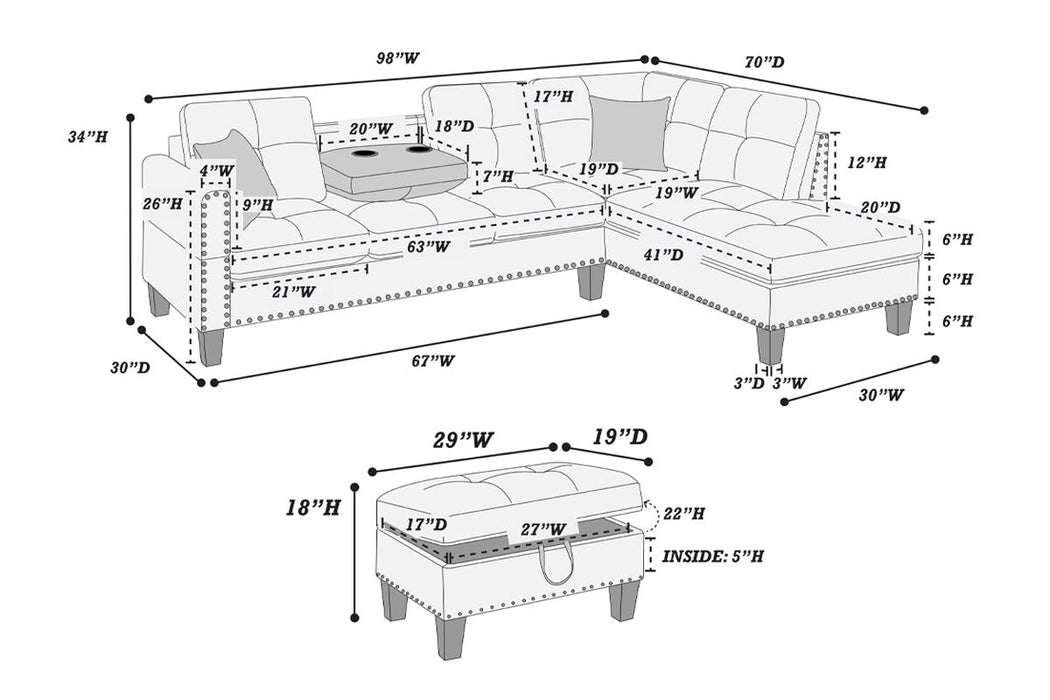 Taiyus 3-Pcs Sectional Set in Charcoal