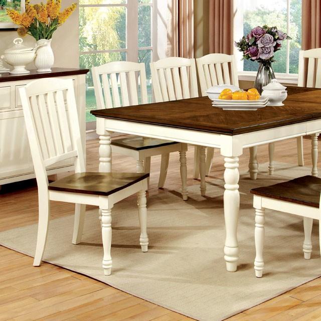 HARRISBURG Vintage White/Dark Oak Dining Table w/ 18" Butterfly Leaf