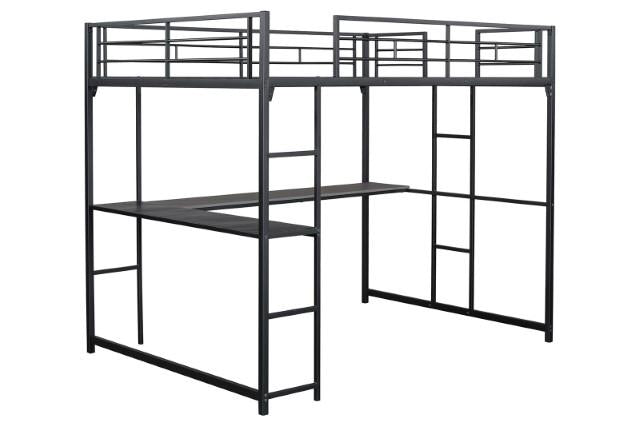 Cybill Full Loft Bed White, Silver, & Black