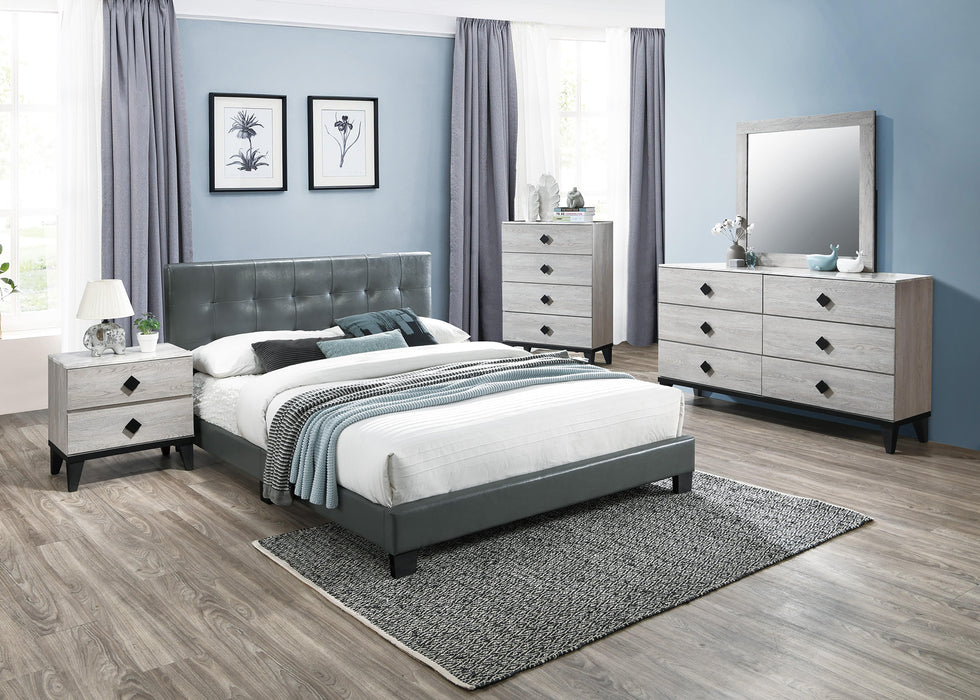 Chyuan Queen Bed/Grey Pu in Grey / Black