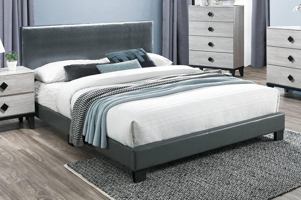 Chyuan Queen Bed-Grey Pu in Grey/Espresso