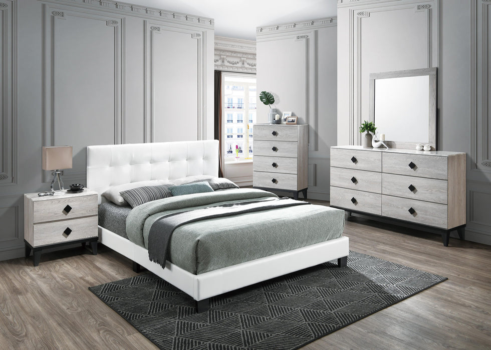 Chyuan Queen Bed/White Pu in White / Black