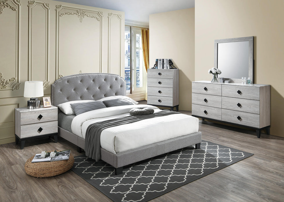 Chyuan Full Bed/Light Grey Burplap in Light Grey / Black