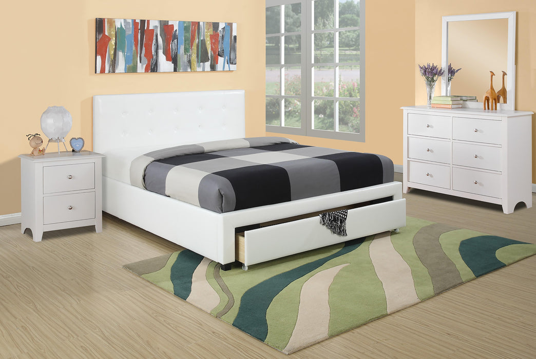 Liihcc Queen Bed W/Drawer-Pu White in White / Black