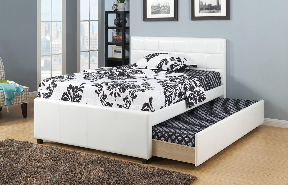 Liihcc Twin Bed W/Trundle Squ Tufted Headboard White in White / Na