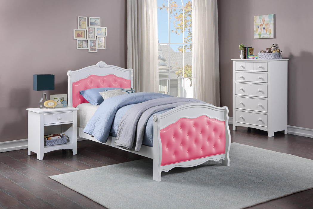 Mcraft Twin Bed-White/Pink Pu in White