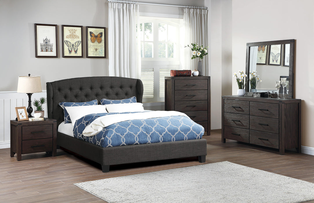 Vphong Eastern King Bed/Charcoal Fabric in Charcoal / Espresso