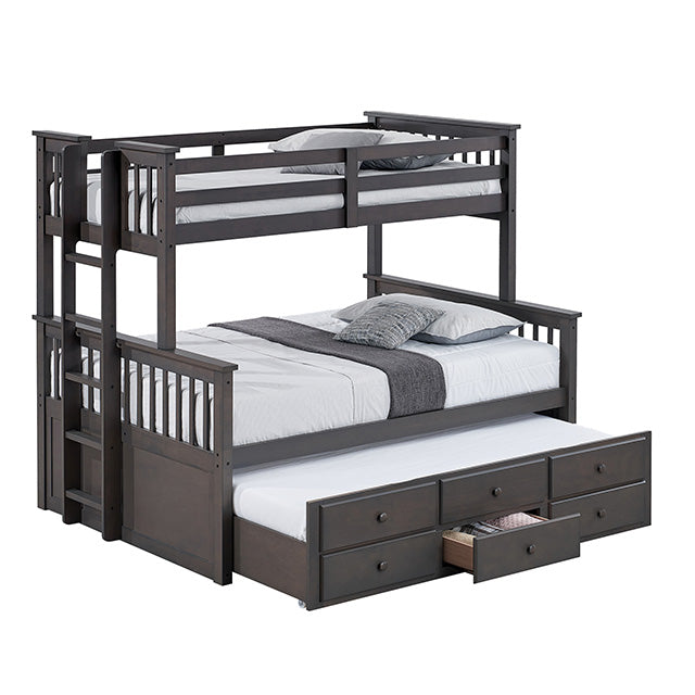 University Twin/Full Bunk Bed Grey, Walnut, & White